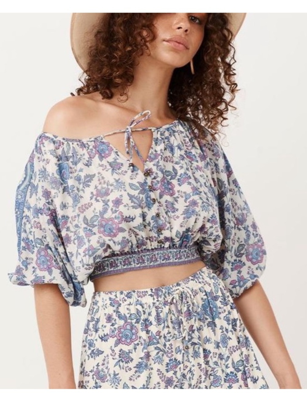 Spell Folk Song Crop Shirt Sky